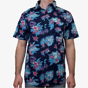 Star Wars Hawaiian Button Down Shirt Navy Floral Print Short Sleeve Size M